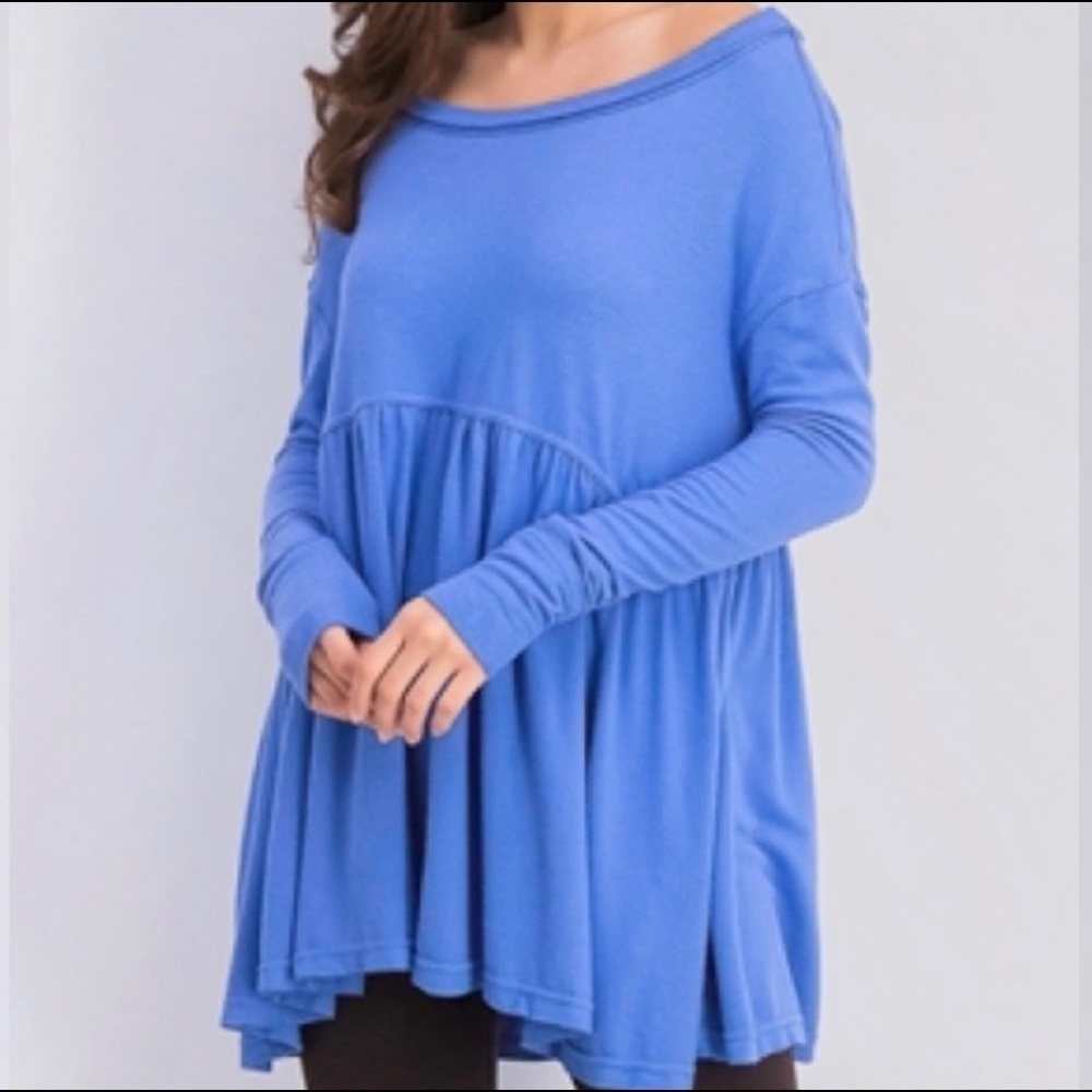 Free People Forever Your Girl Babydoll Blue Top - Picture 3 of 13